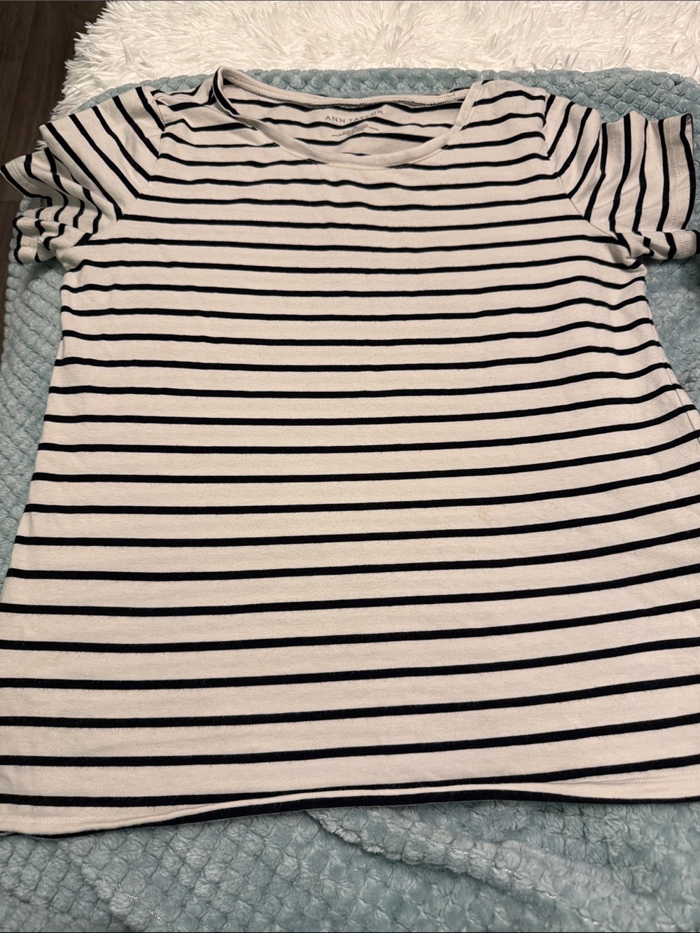 Ann Taylor Black and White Striped Short Sleeve Tee